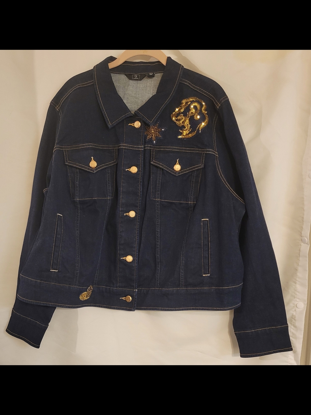 G by Giuliana Dark Indigo Denim Jacket with Gold Sequin Embellishment - 2X - Picture 2 of 7